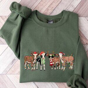 Cow Santa Sweatshirt Christmas Sweatshirt Cows Sweatshirt 90